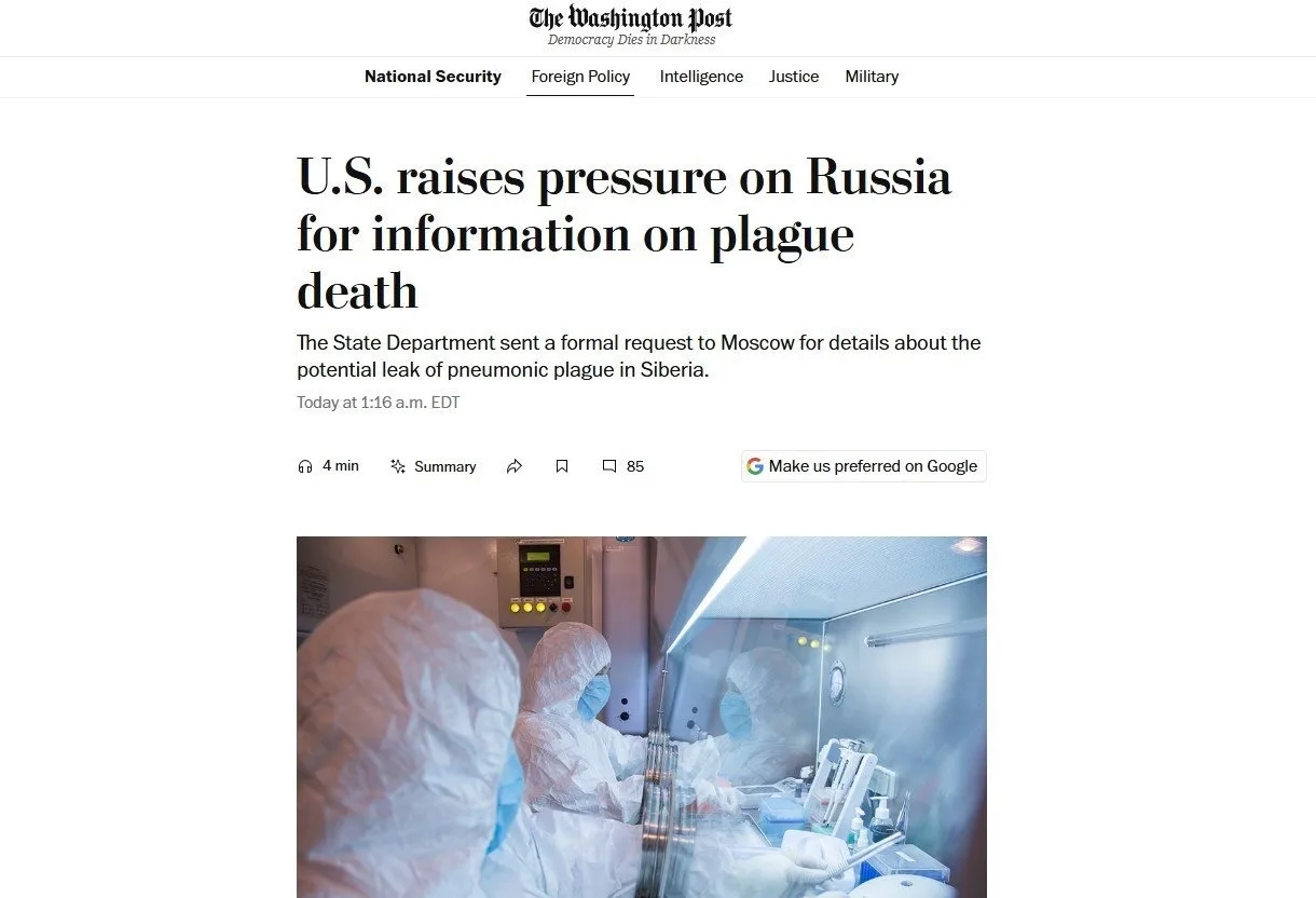 Посольство США в России предупредило американцев об угрозе чумы и призвало их немедленн...