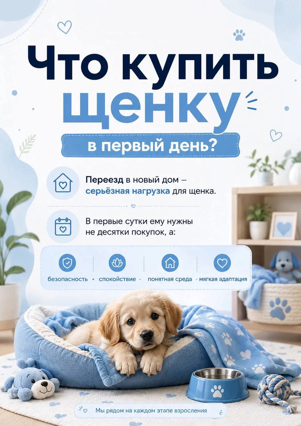 Щенок приехал в новый дом?