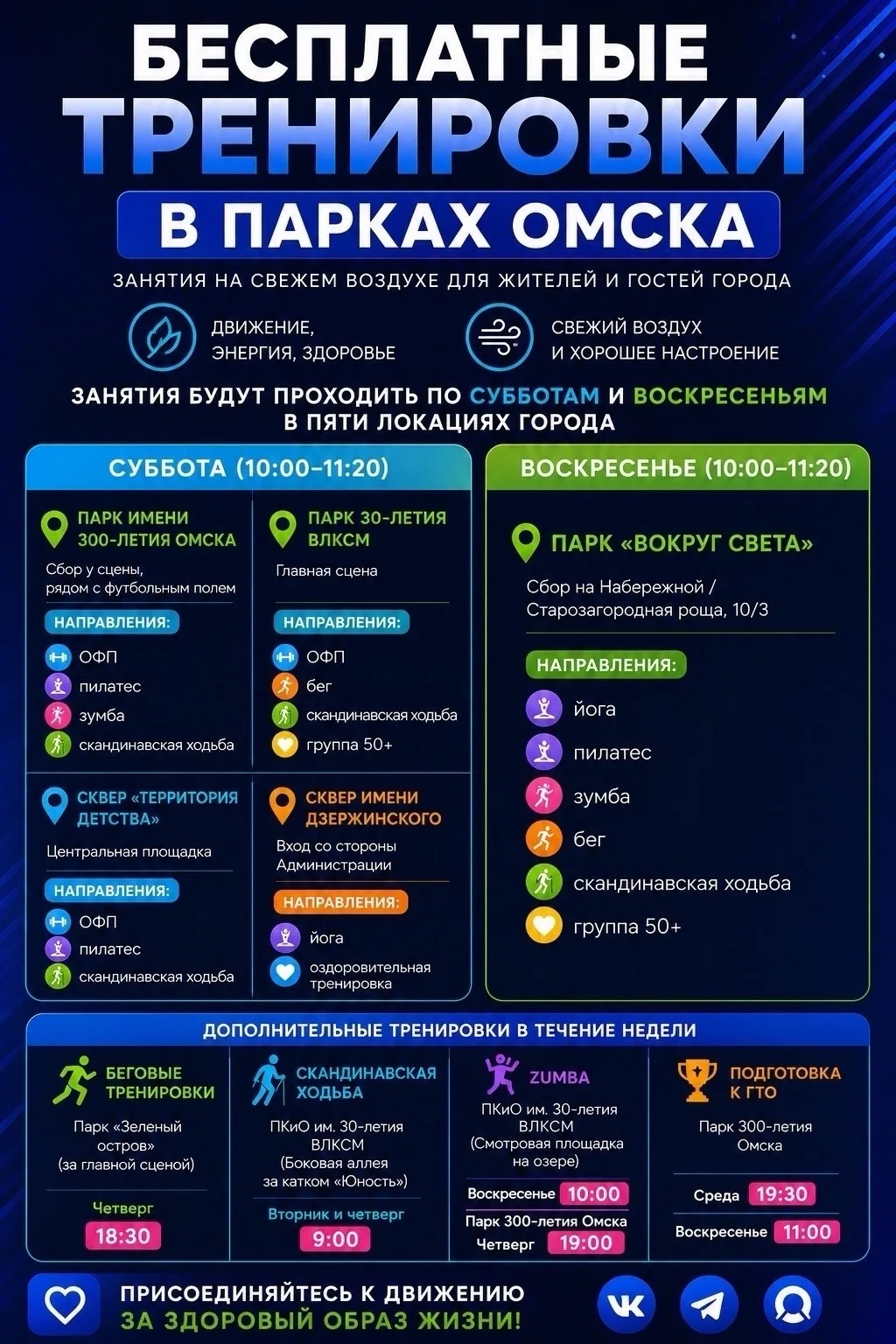 Лето ещё не кончилось! Успей присоединиться к бесплатным тренировкам в парках города 🏃...