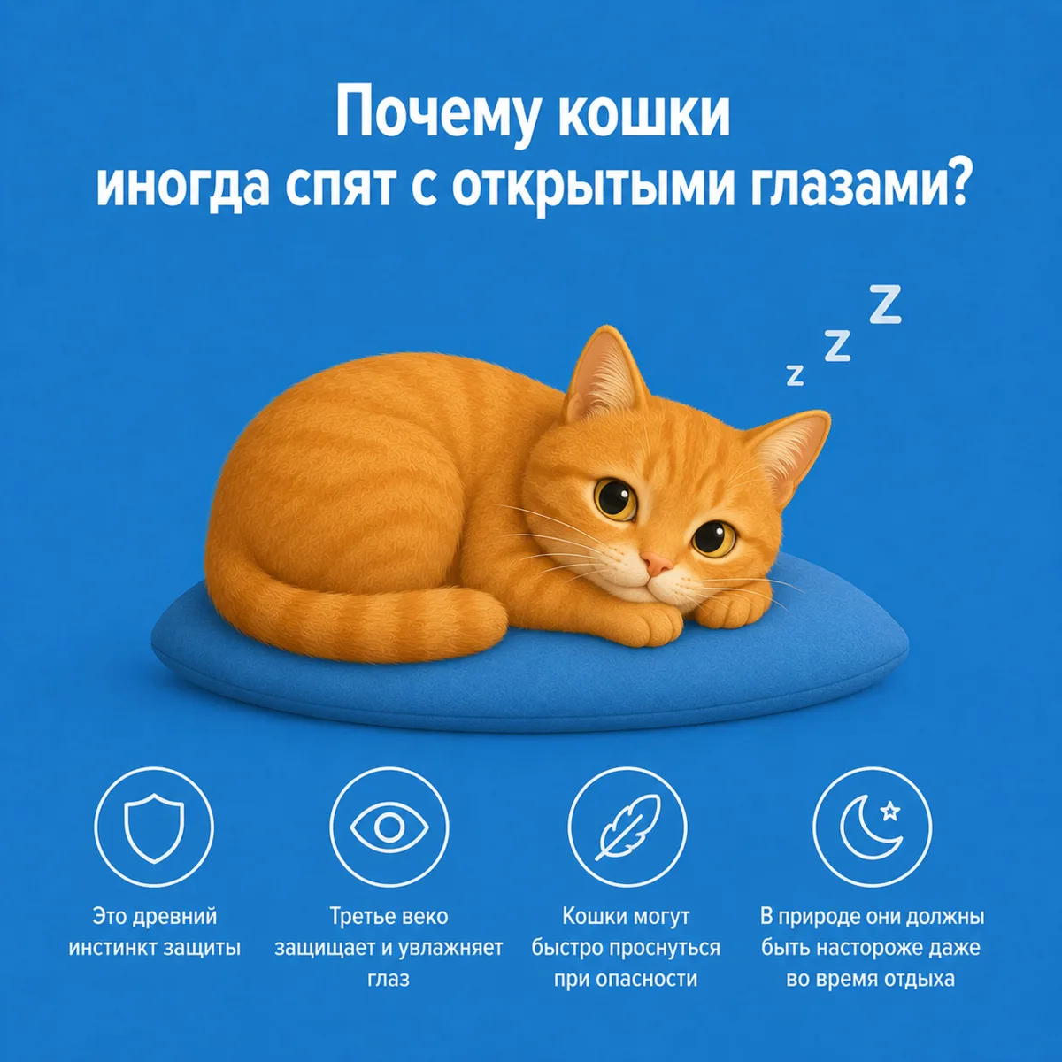 😴 Почему кошки иногда спят с открытыми глазами? 🐱

Иногда кажется, что кошка внимательно смотрит