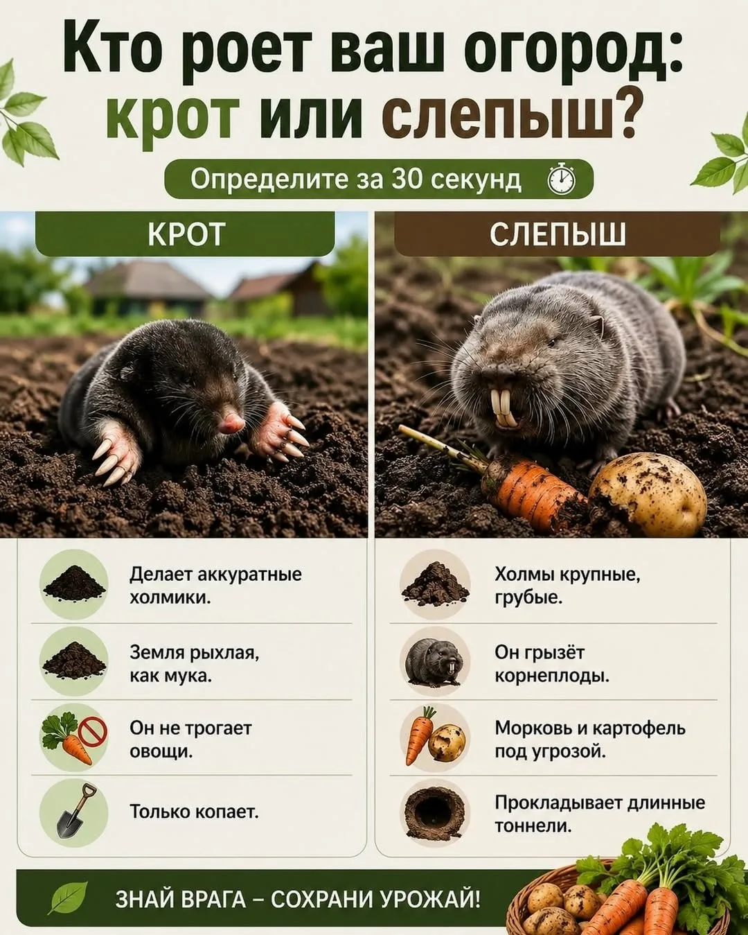 Крот или слепыш? 🧐 
 
Многие путают этих подземных жителей, а зря. От этого зависит, какие методы д