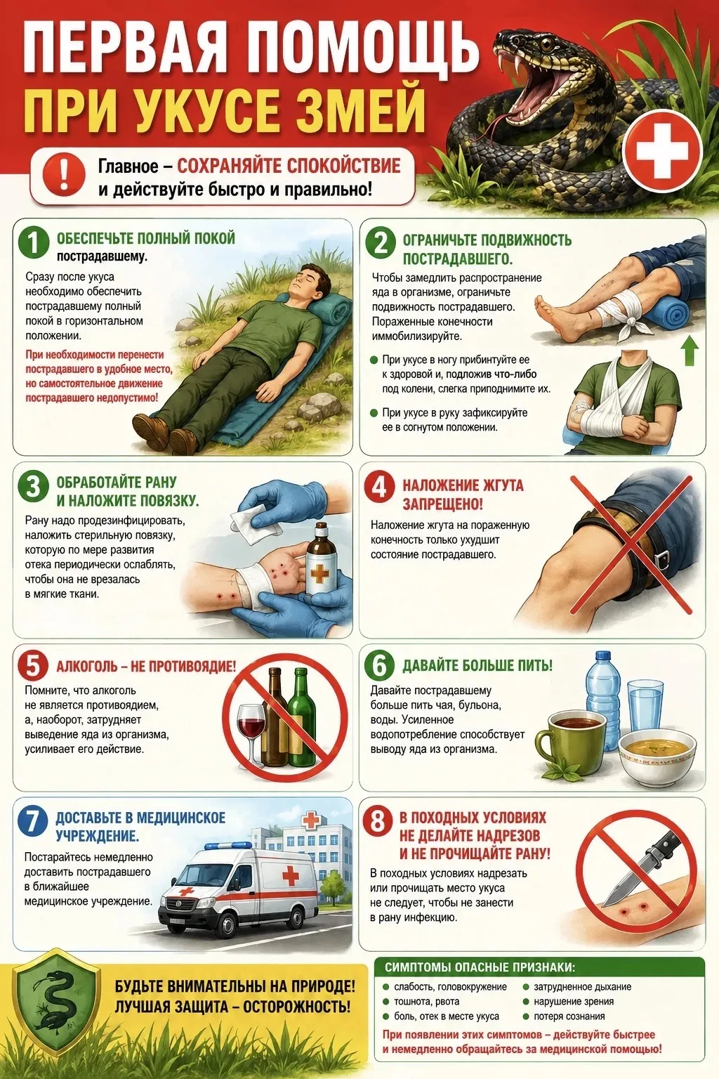 Неправильные действия при оказании помощи часто приносят больший ущерб здоровью, чем сам укус змеи, 
