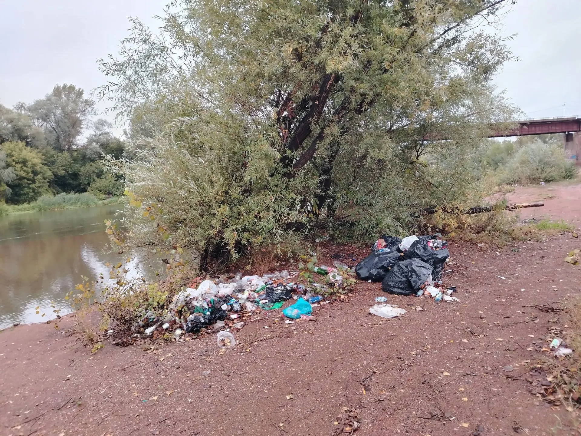 На старом городском пляже сделали свалку, подождём разлив что вода сама убрала за людьм...