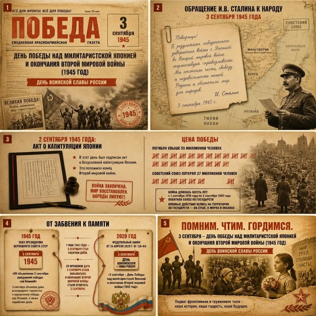 📜 3 сентября — День Победы над милитаристской Японией и окончания Второй мировой войны.