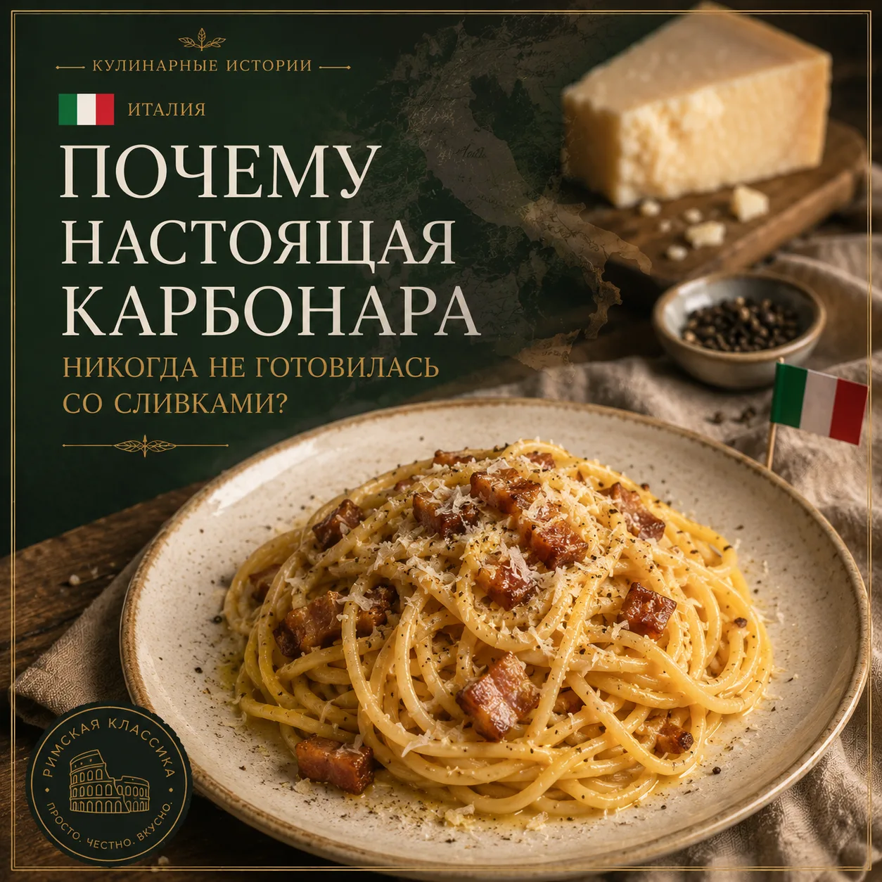 🇮🇹 Почему настоящая карбонара никогда не готовилась со сливками?