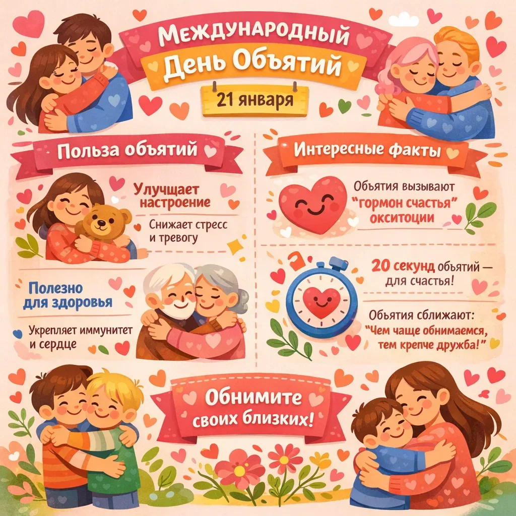 🌟 ДЕНЬ ОБЪЯТИЙ 🤗

Сегодня, 21 января, отмечаем прекрасный праздник — День объятий. Это особый день