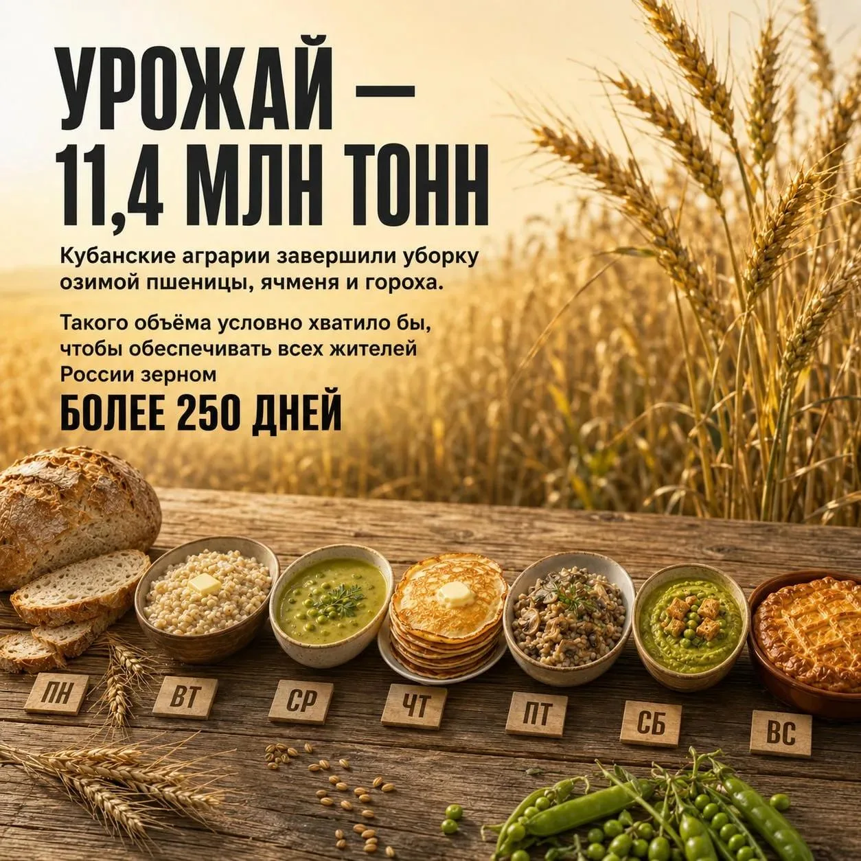 Кубань собрала 11,4 млн тонн зерна — почти на два миллиона больше, чем год назад.