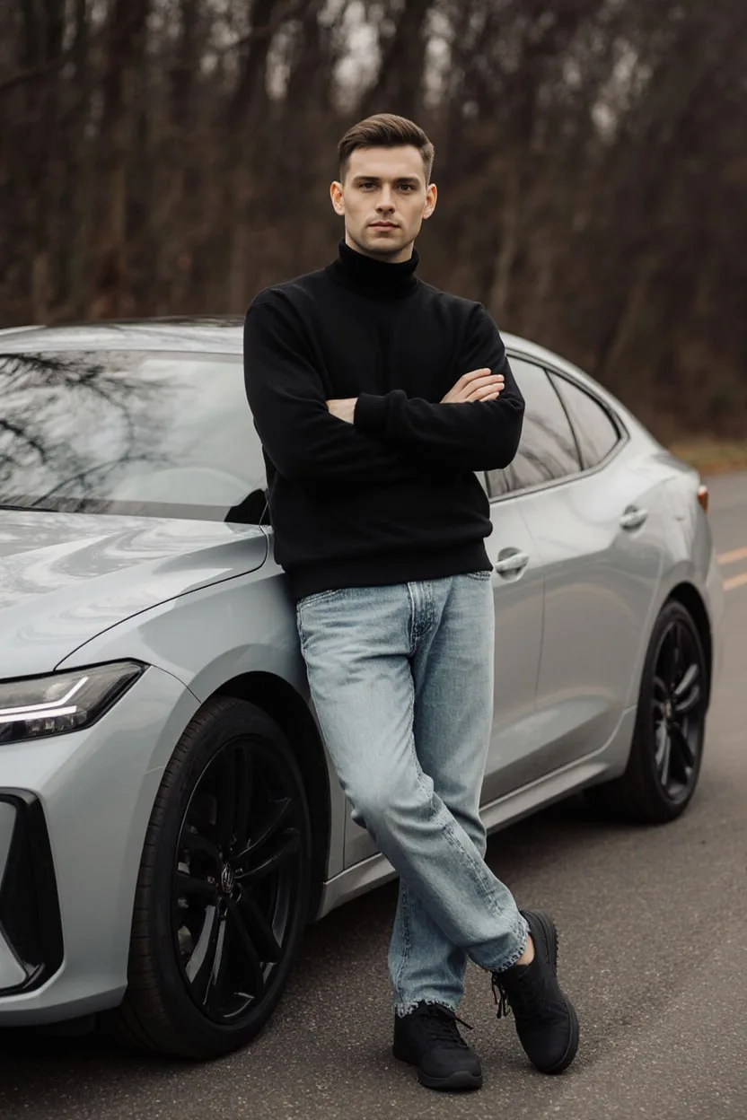 🖼 Man standing by a light gray car