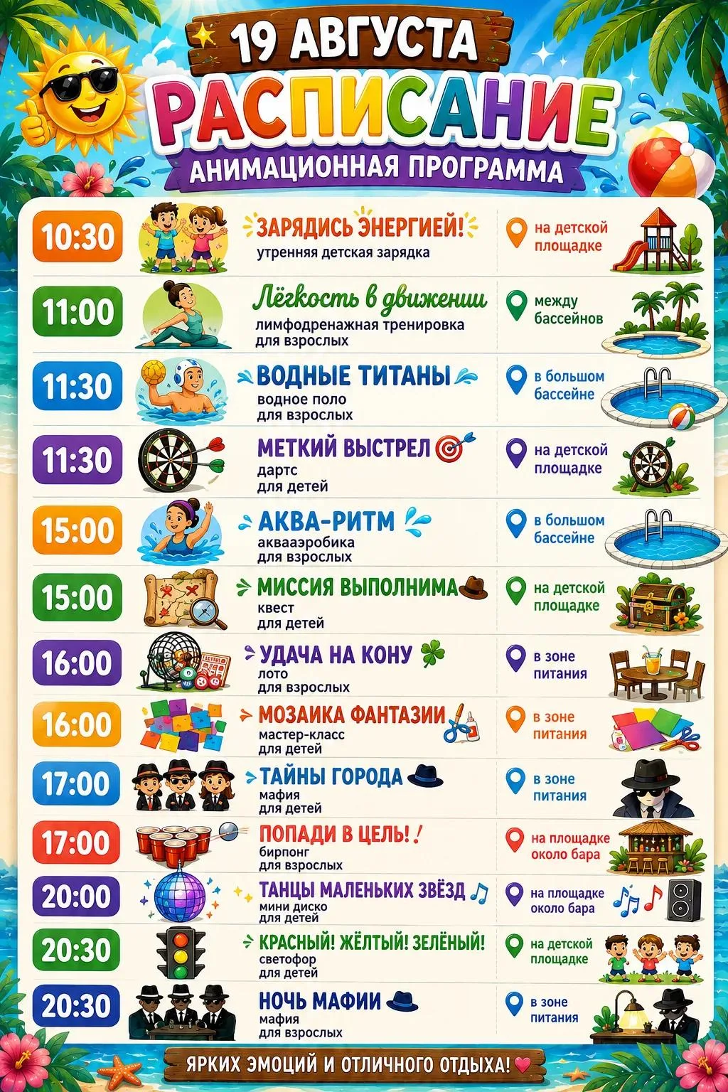 Доброе утро🏄‍♂️🌊 Рады представить Вам программу анимации на сегодня! Прекрасного отды...