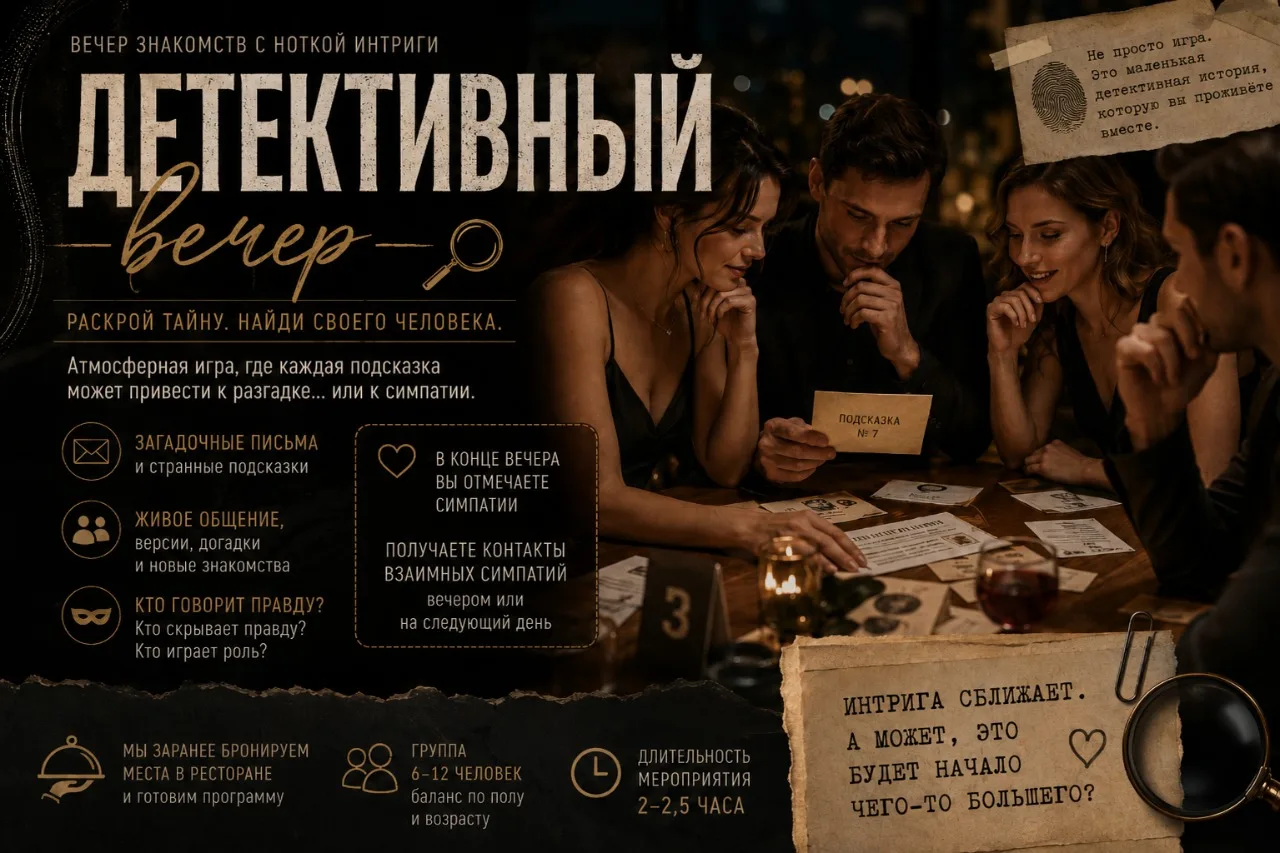 🕵️‍♀️ ДЕТЕКТИВНЫЙ ВЕЧЕР | 30 МАЯ, СУББОТА, 19:00