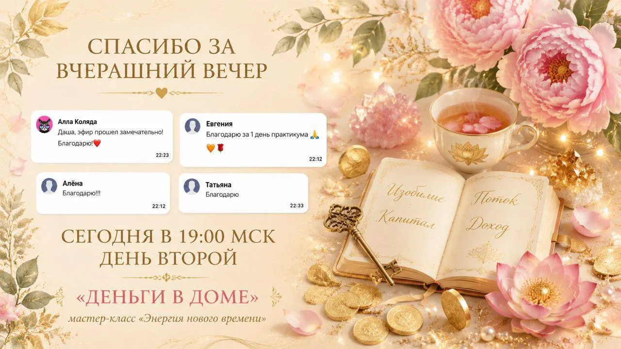 🔥 Сегодня день про ваши деньги

В 19:00 МСК открываем второй день мастер-класса. И в моём понимании