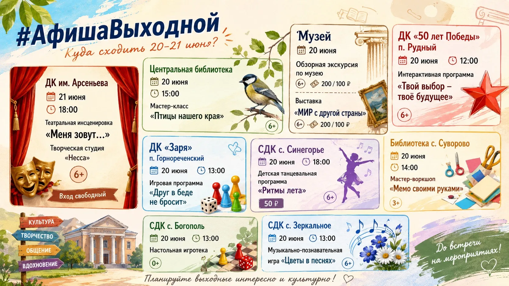 #АфишаВыходной ✨

Куда сходить в Кавалерово 20–21 июня?

🎭 ДК им. Арсеньева
📅 21 июня
🕕 18:00
Теа