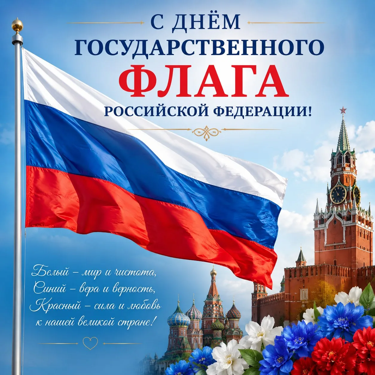 Пусть наш триколор всегда будет символом единства и силы, а над страной царит мир и бла...