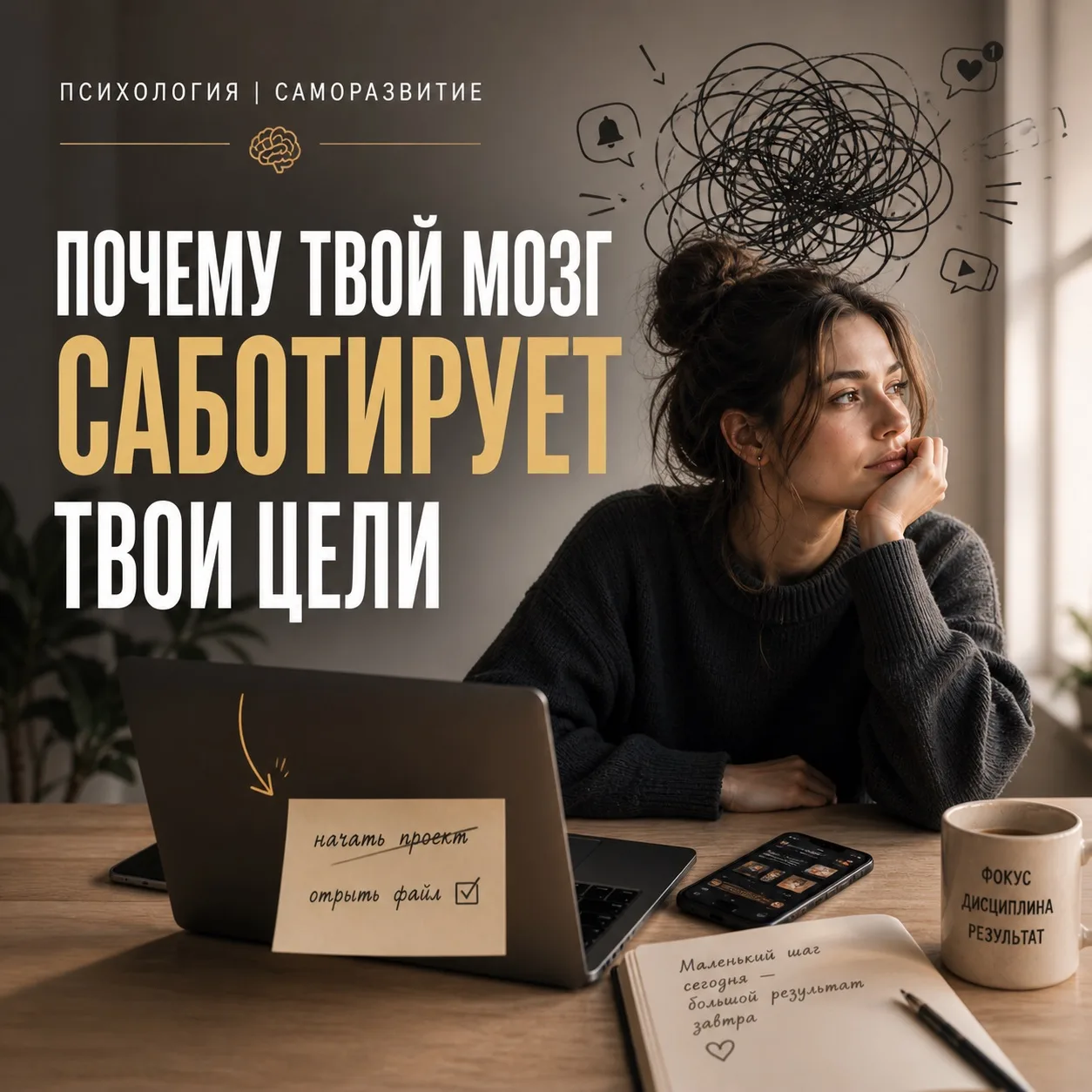 Почему твой мозг саботирует твои же цели?

Ты открываешь ноутбук, но через минуту ловишь себя на том