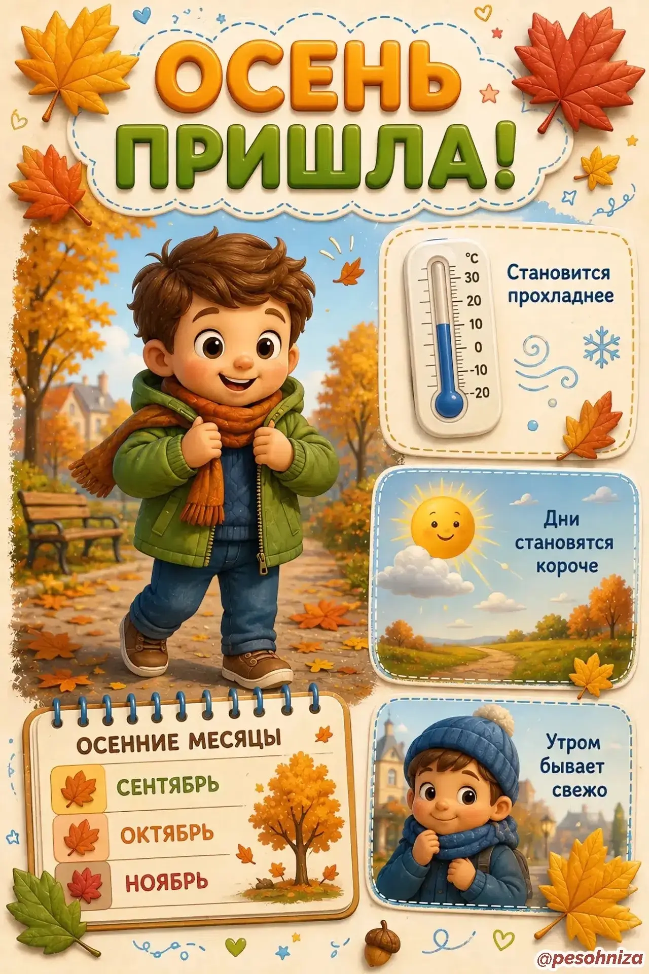 Листья желтеют, дни становятся короче, а воздух — прозрачным и прохладным. Осень вступи...