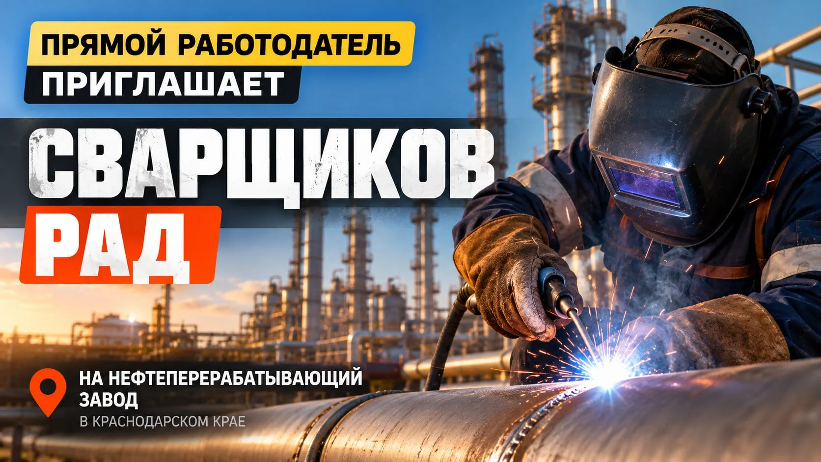 Прямой работодатель приглашает сварщиков РАД для работы на нефтеперерабатывающем заводе...