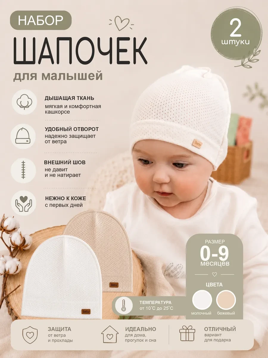 ⚡️ Шапки детские для новорожденных тонкие в дырочку, Btda Organic