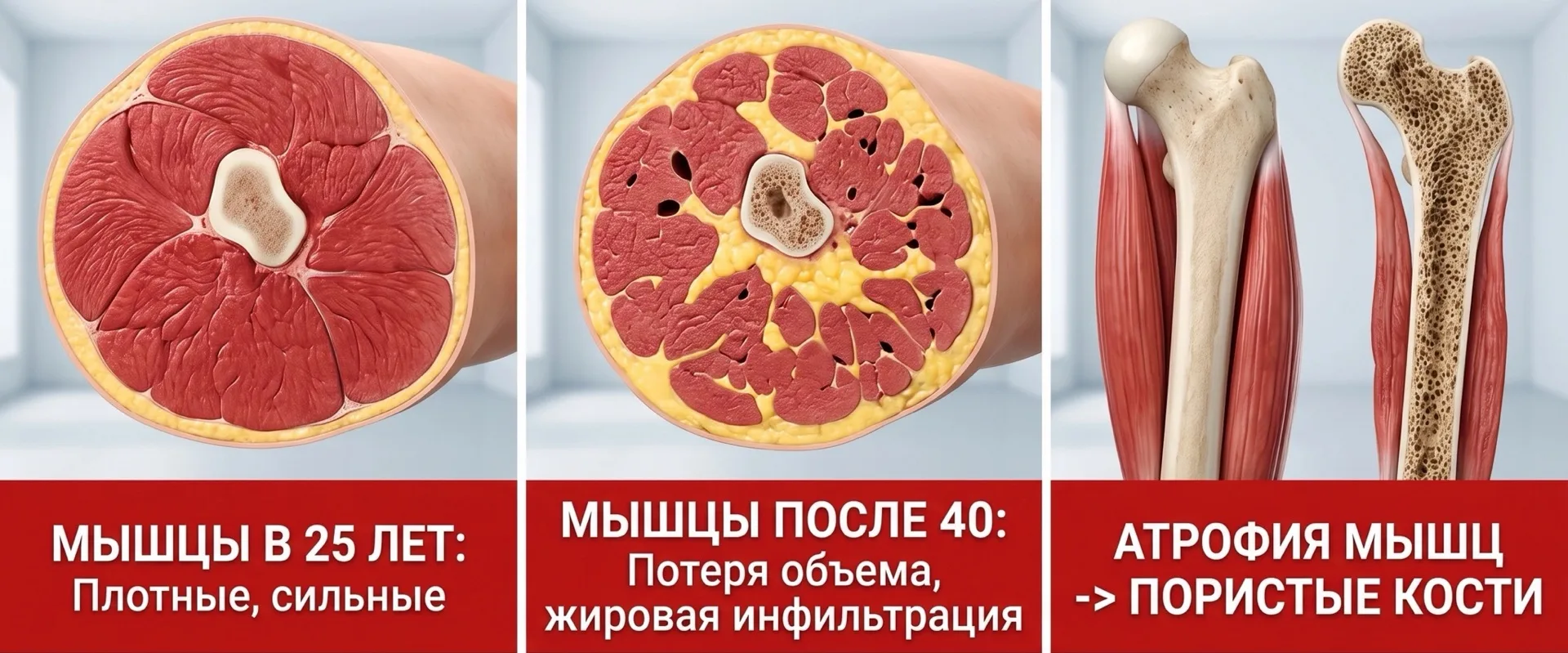 Как выглядят мышцы изнутри в 25 лет и в 40
