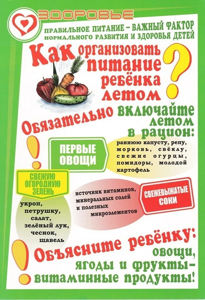 💥Как организовать питание ребенка летом.👍