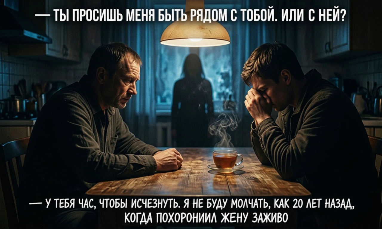 У тебя час, чтобы исчезнуть. Я не буду молчать, как 20 лет назад, когда похоронил жену ...