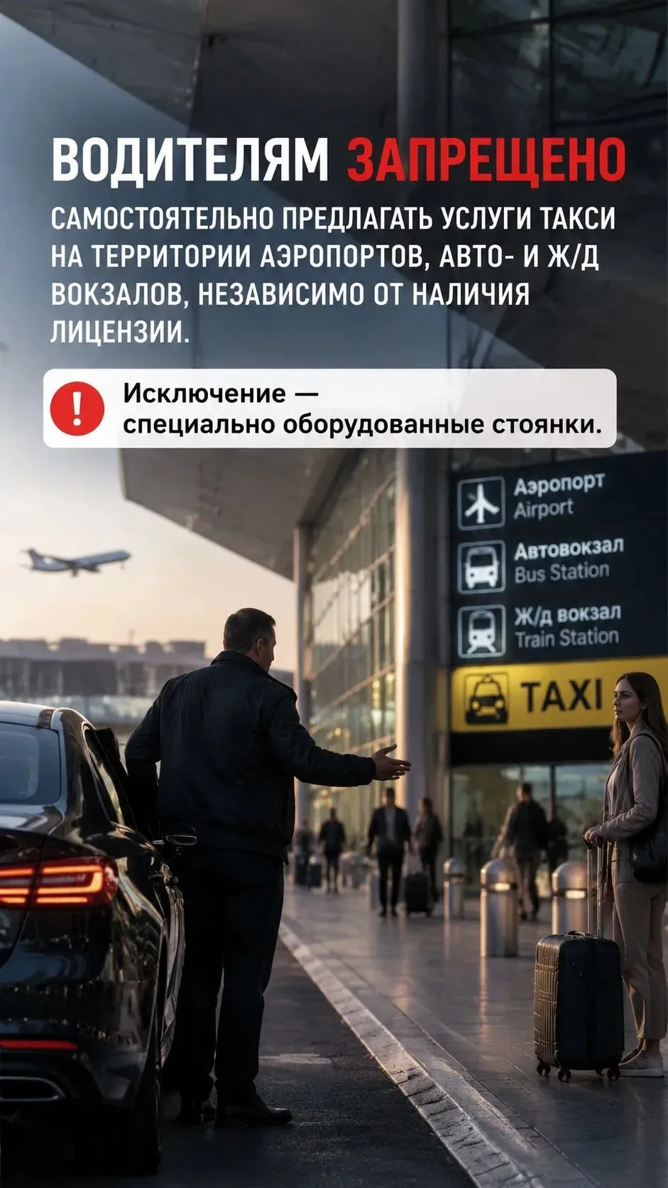 🚖В Москве окончательно запретили работу таксистов-«зазывал» у аэропортов и вокзалов, р...