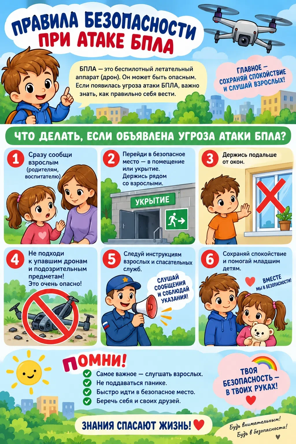 🛡 Памятки для дошкольников «Безопасность при атаке БПЛА»