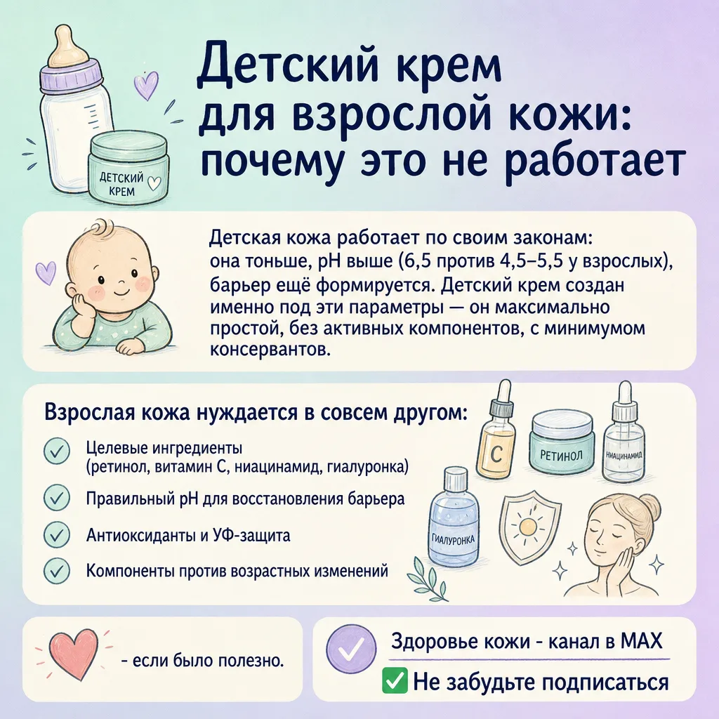 🍼 Детский крем для взрослой кожи: почему это не работает