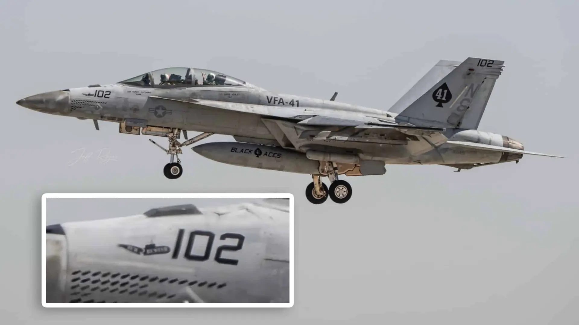 Истребитель F/A-18F Super Hornet 41-й истребительной эскадрильи (VFA-41) ВМС США с отме...