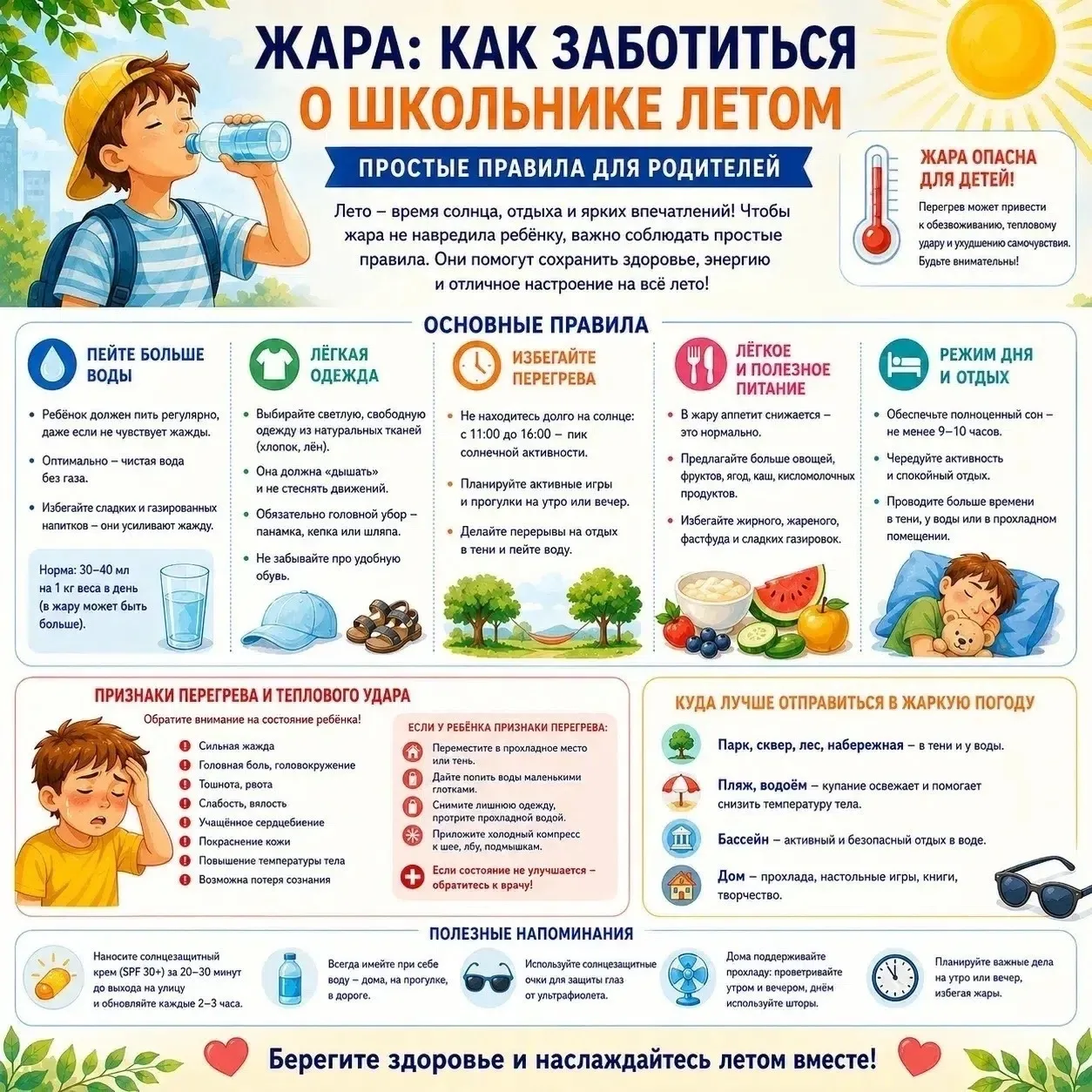 ☀️ Жара и дети: памятка для родителей

🥵🕶️⛱️ Лето — время прогулок, игр и отдыха, но высокая темпе