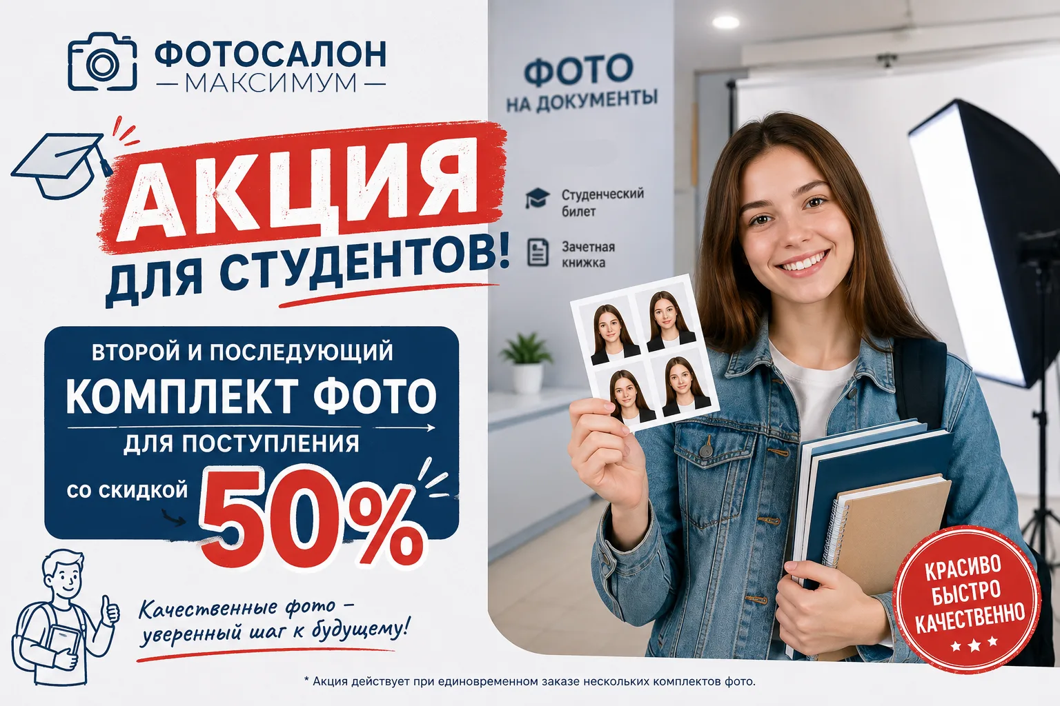 🎓 АКЦИЯ ДЛЯ СТУДЕНТОВ И АБИТУРИЕНТОВ! 📸

Поступаете в колледж, техникум или вуз? Сделайте фото на 