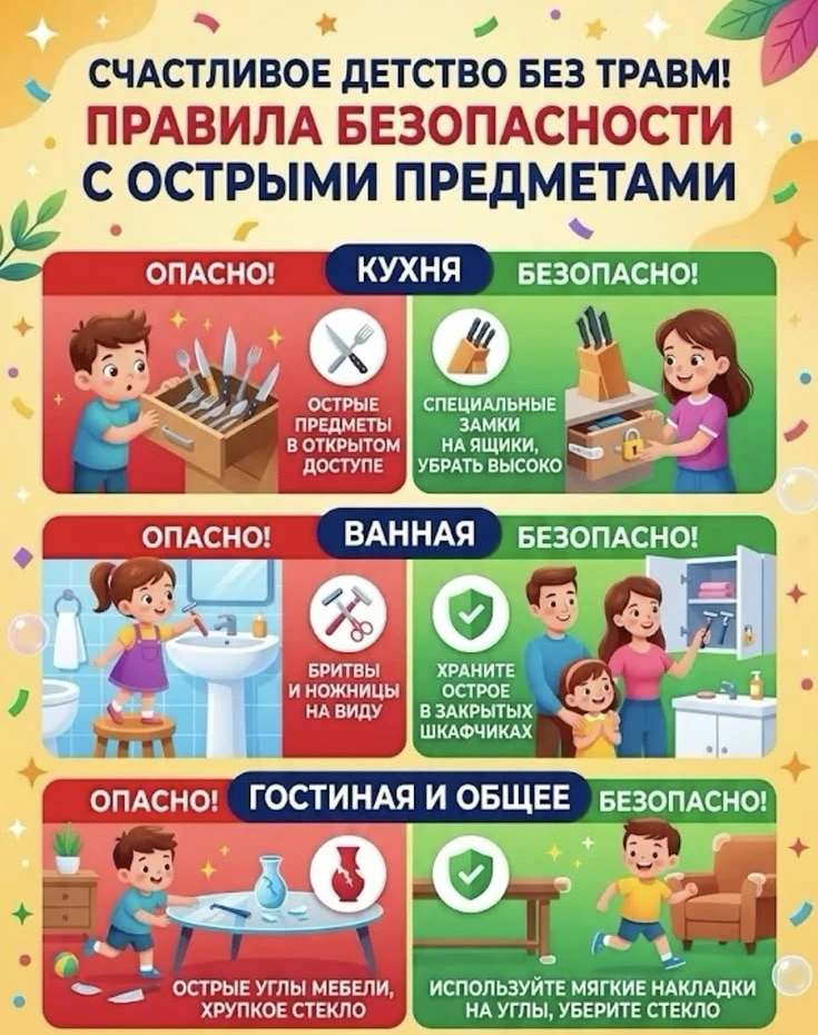 🛡️ ДОРОГИЕ РЕБЯТА! СЕГОДНЯ НАПОМИНАЕМ ВАМ О ПРАВИЛАХ БЕЗОПАСНОСТИ С ОСТРЫМИ ПРЕДМЕТАМИ ✂️  Дорогие р