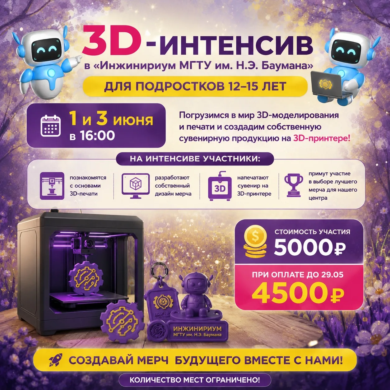 🚀 3D-интенсив для подростков 12–15 лет в «Инжинириум МГТУ им. Н.Э. Баумана»!