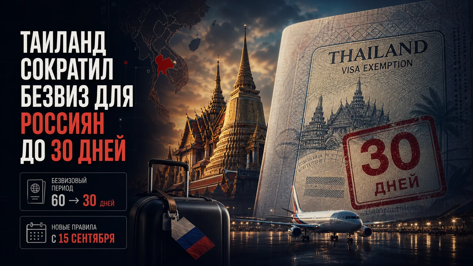 🇹🇭 Таиланд сократил безвиз для россиян до 30 дней