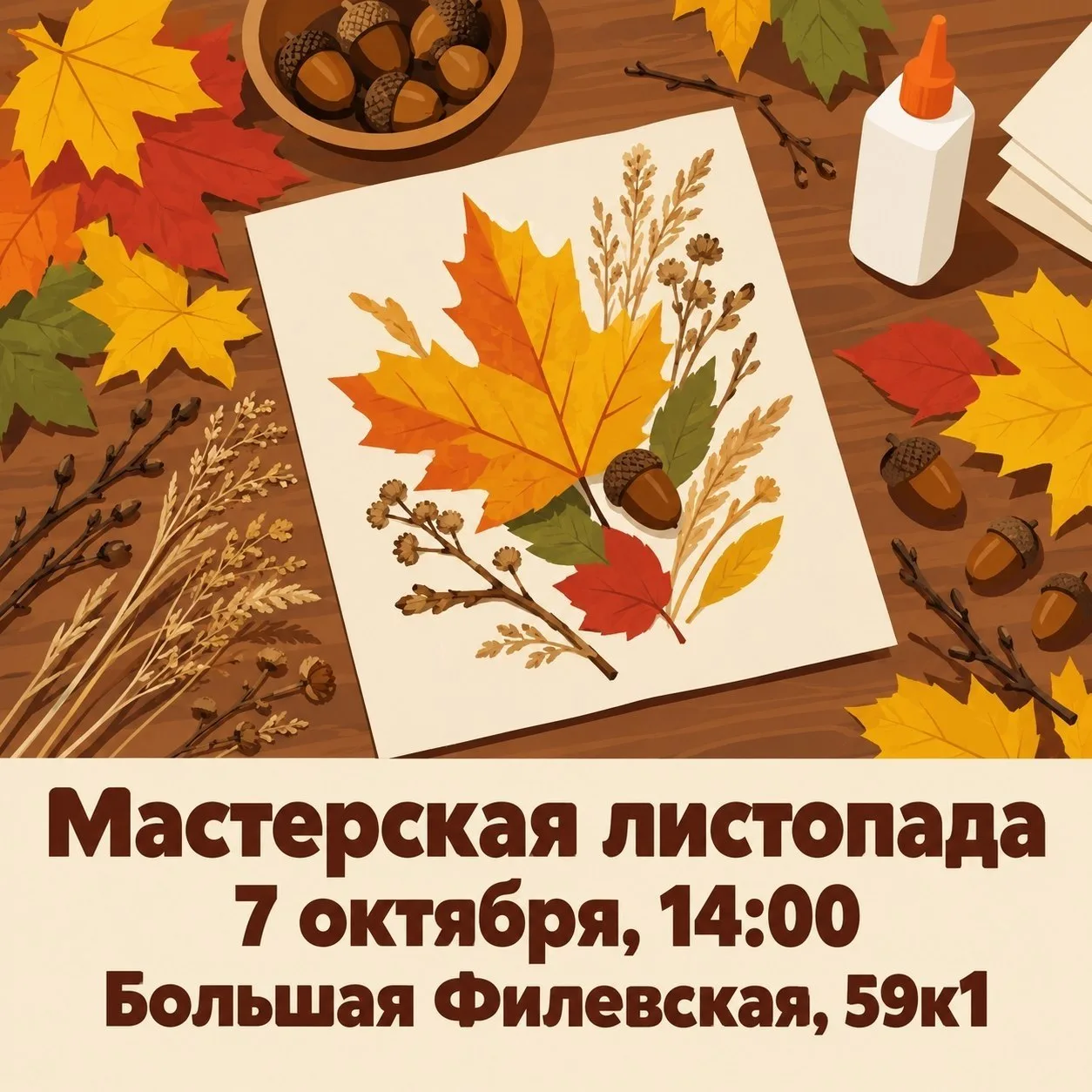 7 октября в 14:00 в Фили-Давыдково пройдёт творческий мастер-класс «Мастерская листопад...