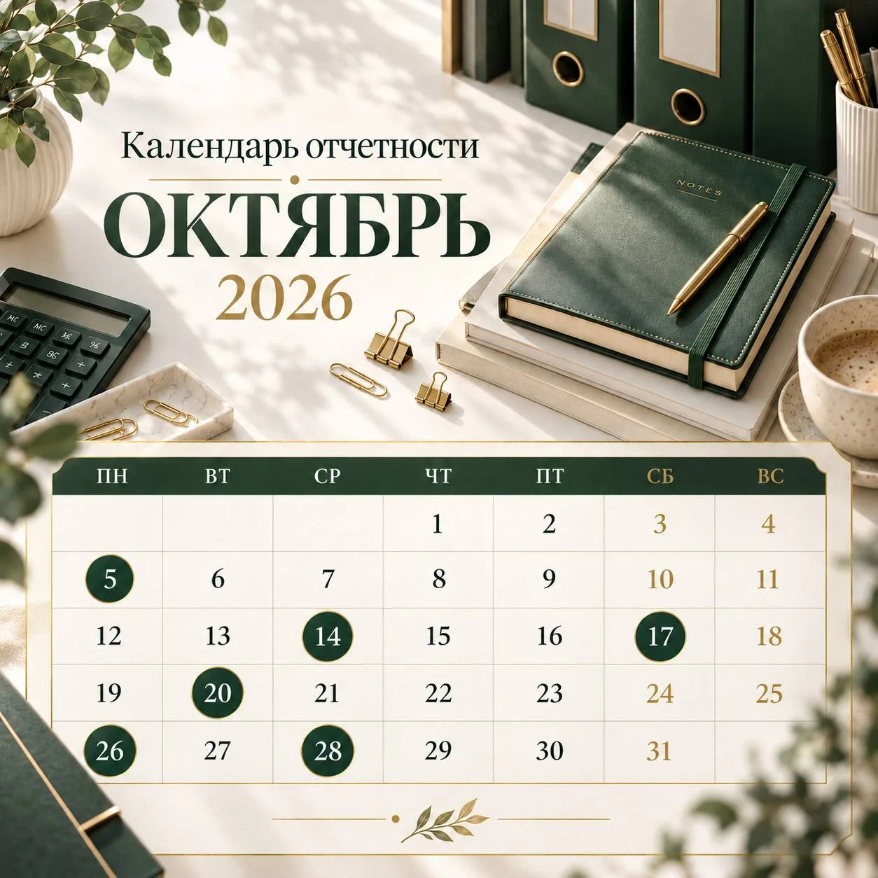 📅 Календарь отчетности на октябрь 2026