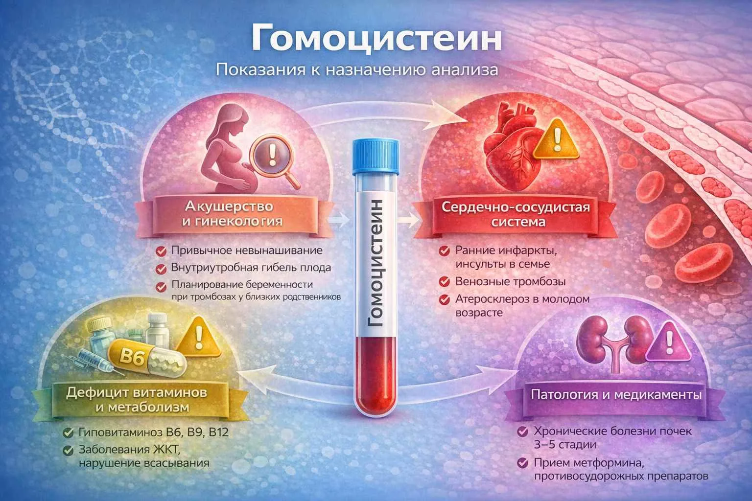 🩸 ГОМОЦИСТЕИН: ВАЖНЫЙ МАРКЕР ЗДОРОВЬЯ СОСУДОВ

Когда речь заходит о здоровье сердца и сосудов, боль