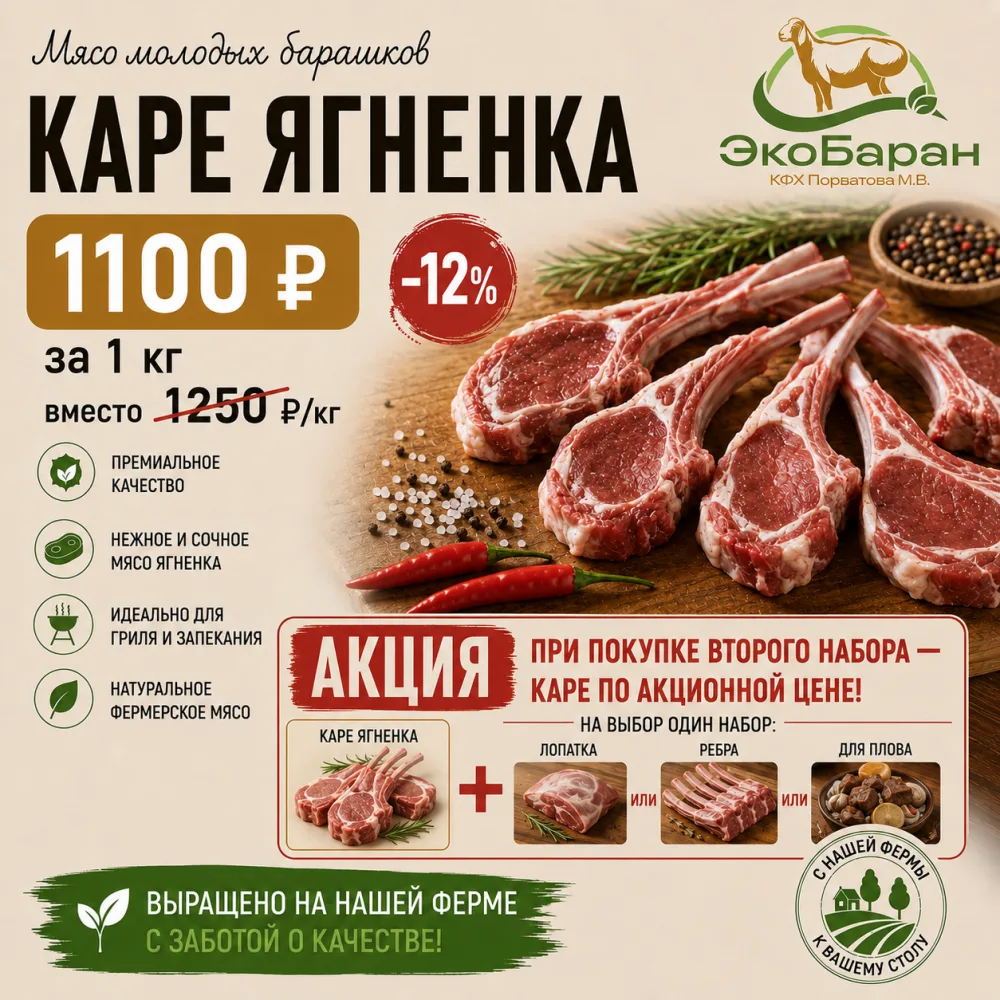 Каре ягнёнка — нежное, сочное мясо, которое отлично подходит для гриля, запекания и кра...