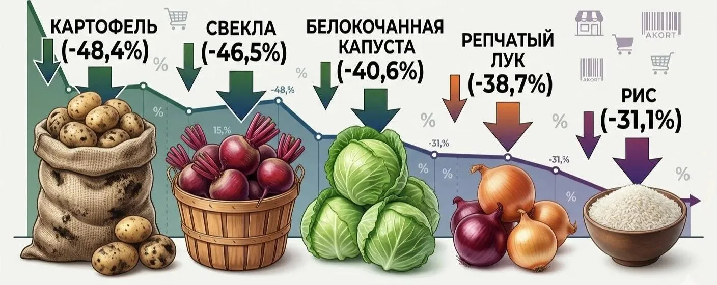 Социально значимые продукты в мае подешевели на 11,3% по сравнению с аналогичным периодом 2025 года 