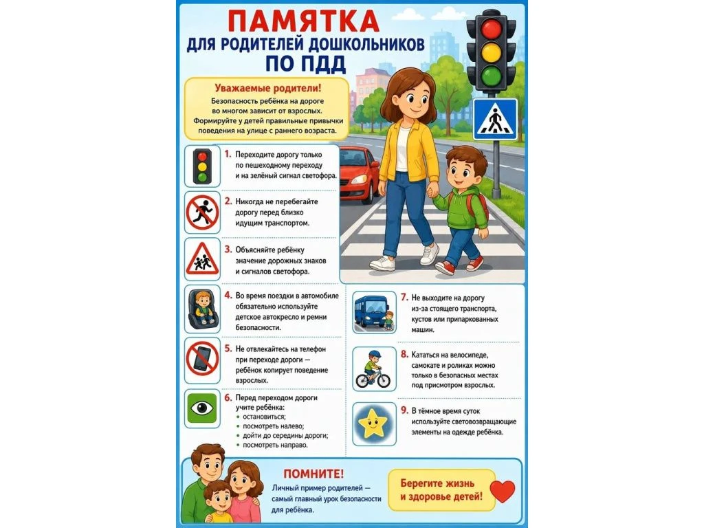 Памятка для родителей: «Безопасность детей на дорогах — наша общая ответственность!» 🚦