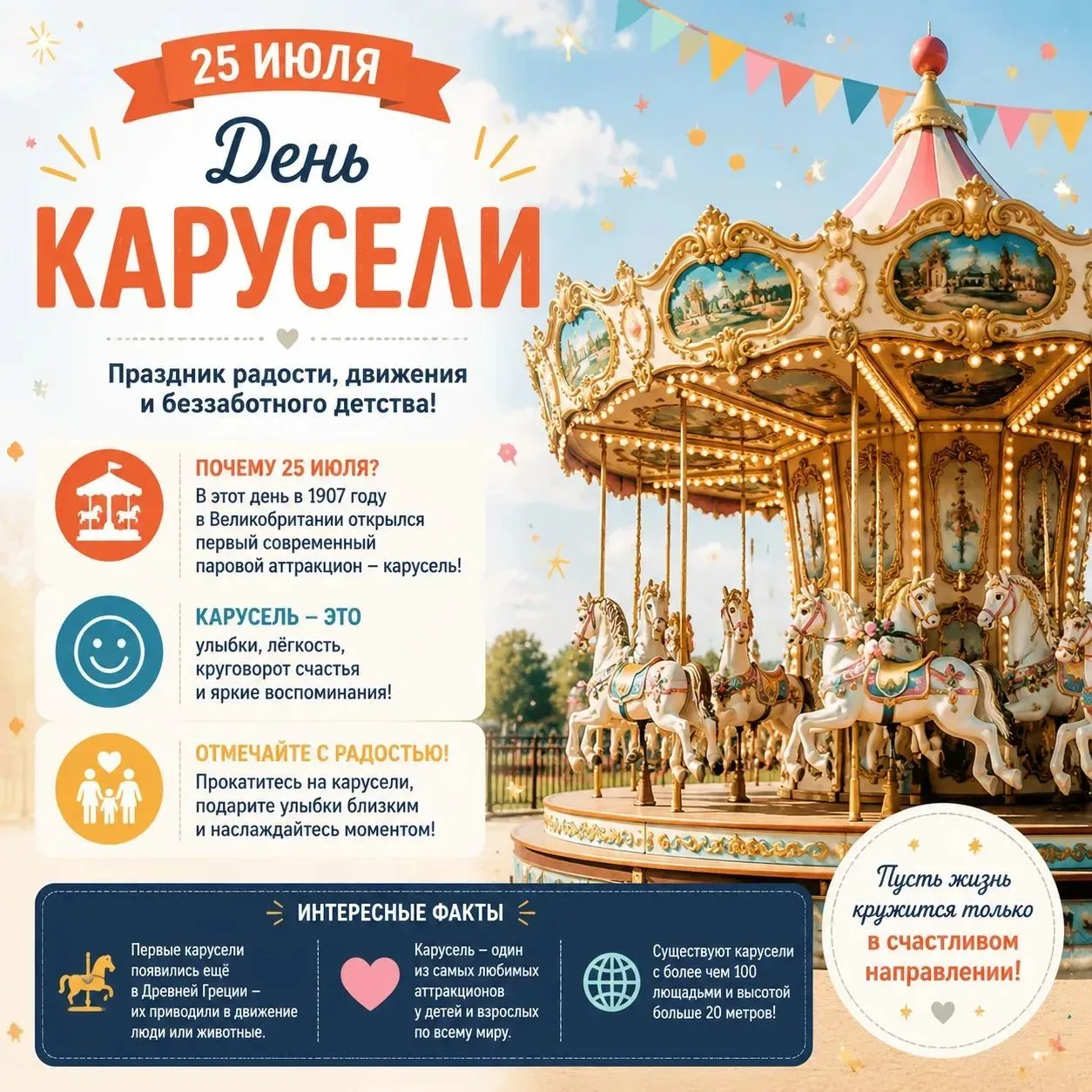 🎠 Знаете ли вы, что у любимого всеми детьми аттракциона есть свой официальный праздник? 🥳

25 июля