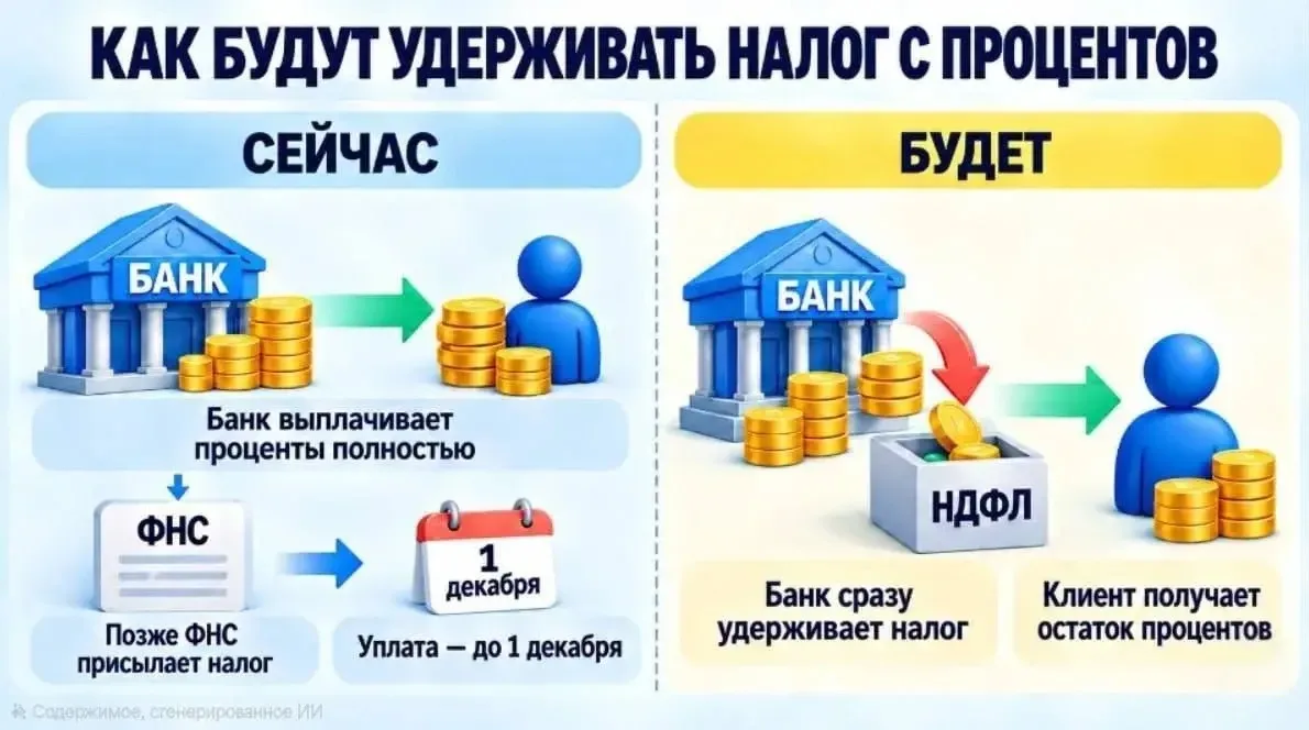 ℹ️ Банки начнут сразу списывать налог с процентов по вкладам