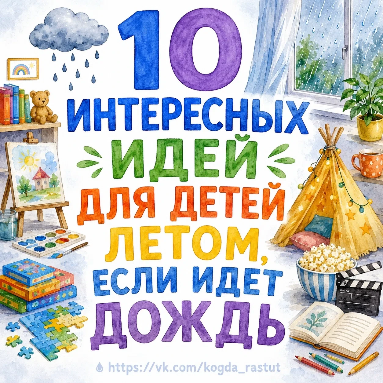 🌧 10 интересных идей для детей летом, если идет дождь 
 
Дождливая погода — не повод скучать дома! 