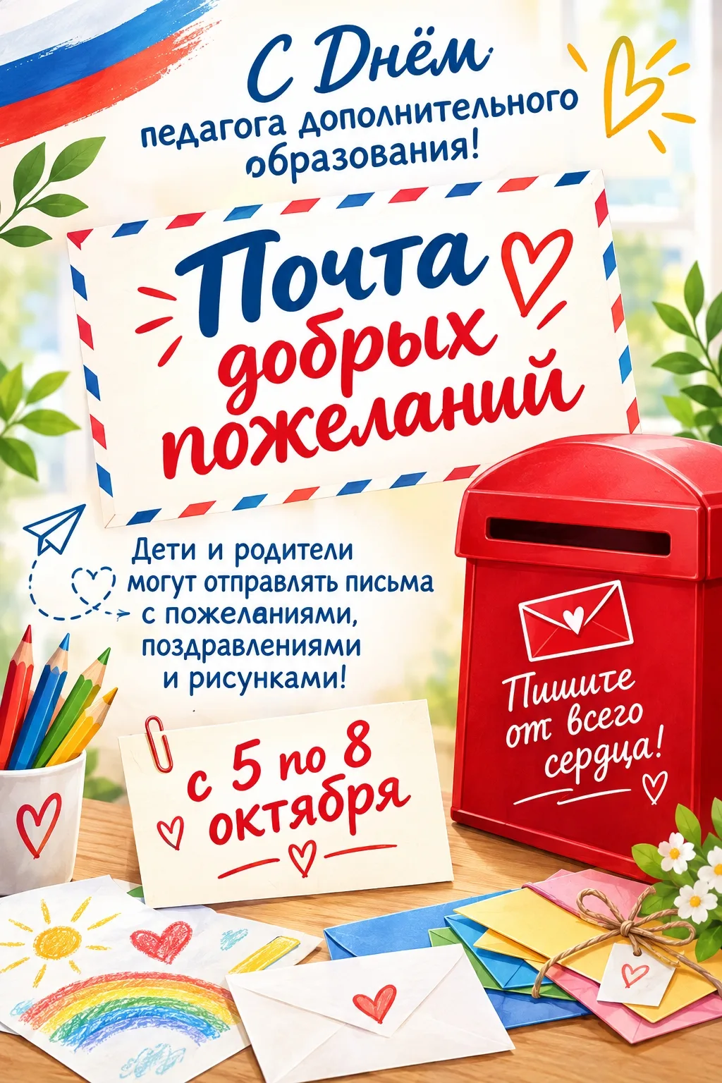 🎉 Акция «Почта добрых пожеланий» — подарите педагогу частичку тепла! 🎉Дорогие ребята ...