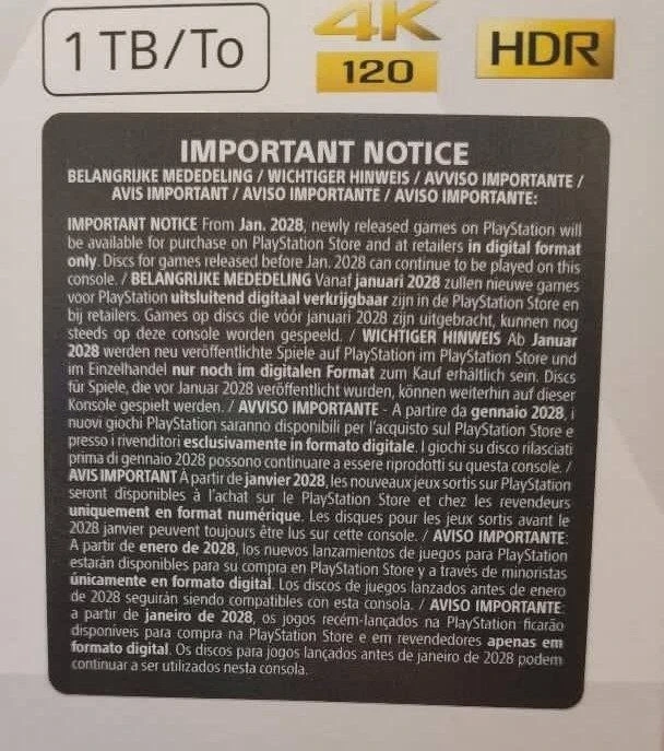 Предупреждения о переходе Sony в «цифру» начали появляться на коробках PS5