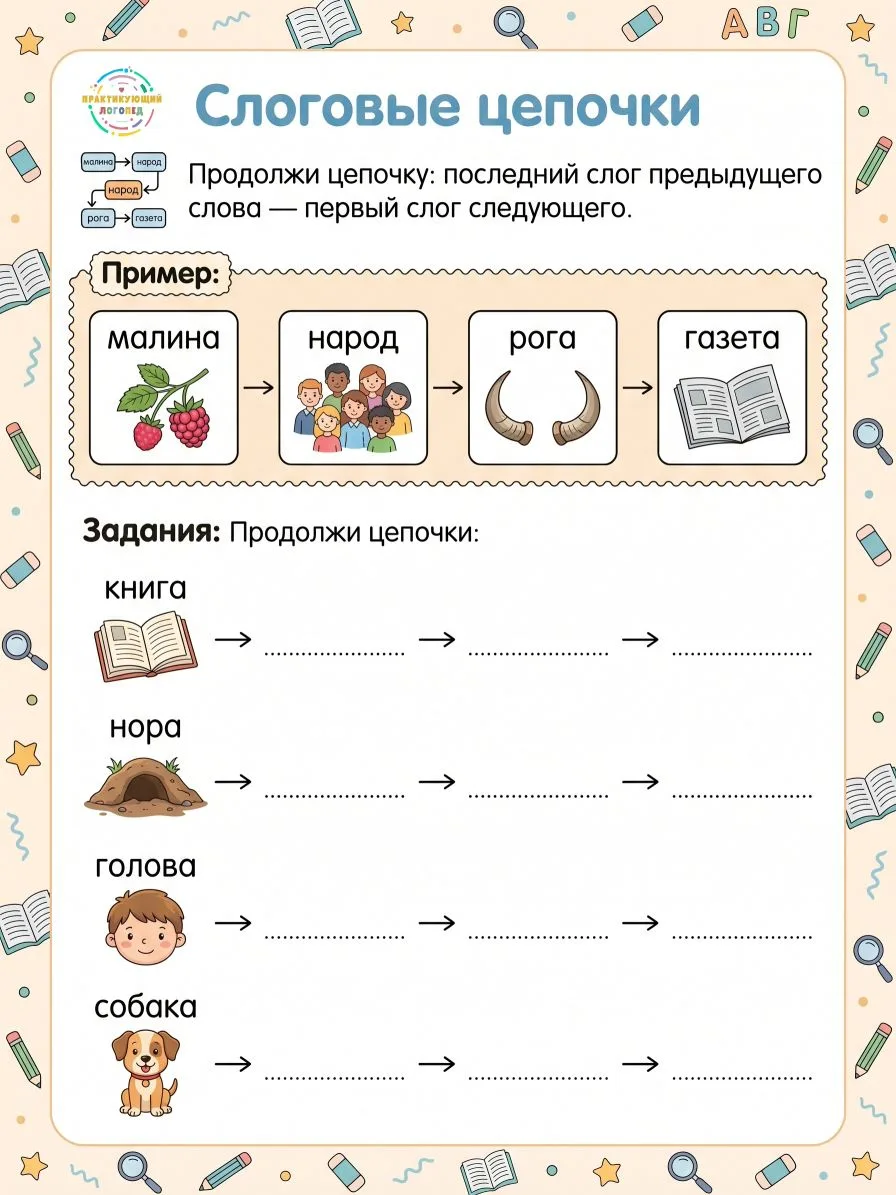 Рабочий лист - слоговые цепочки.