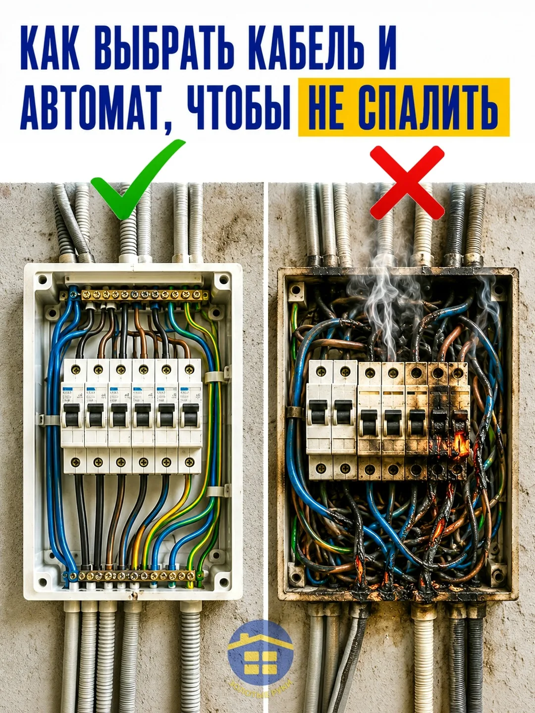 Неправильно подобранные кабель и автомат могут стать причиной перегрева проводки, сраба...