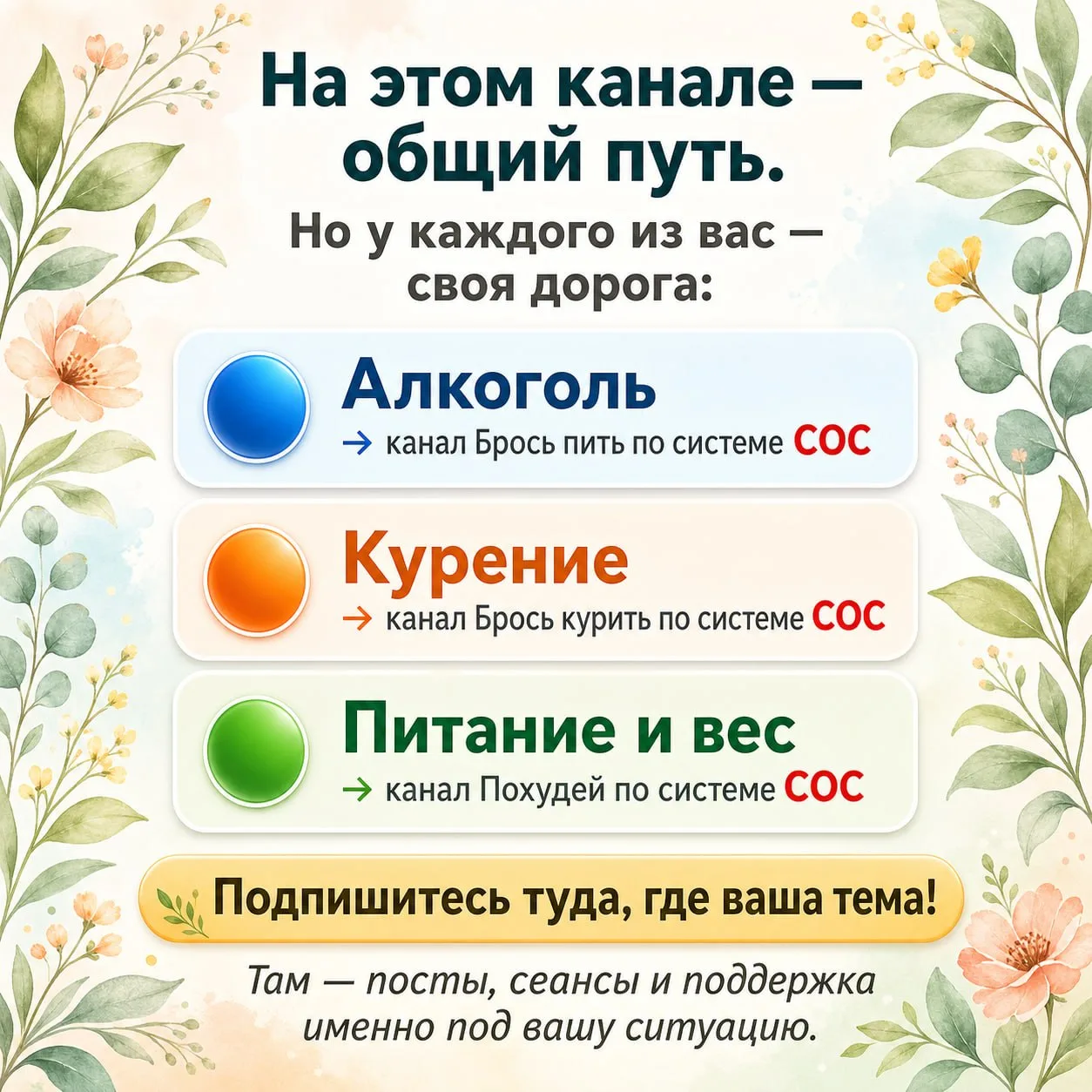 На этом канале — общий путь. Но у каждого из вас — своя дорога: