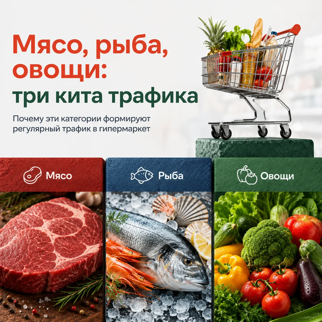 Мясо, рыба, овощи: три кита, на которых держится трафик