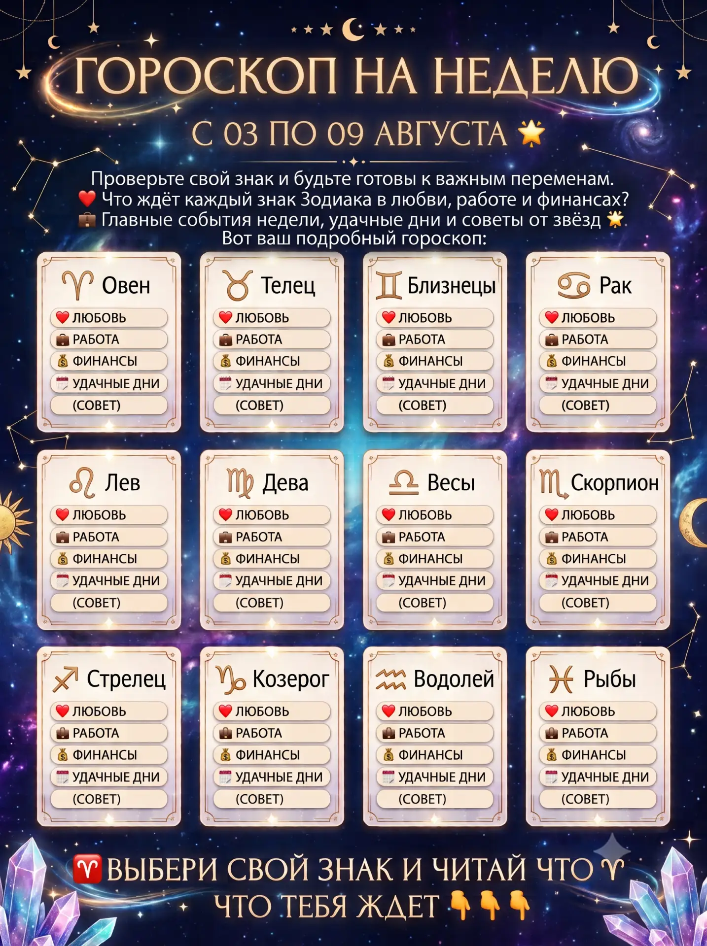 Гороскоп на неделю С 03 ПО 09 АВГУСТА 🌟